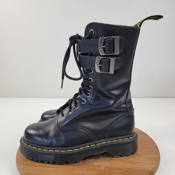 Dr. Martens Shoes - Dr. Martens Caspian Alt Black Leather Mens 7 Womens 8 Combat Tall Zip Up Boots
